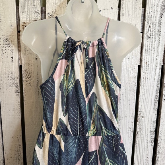 Husk Ary Tropical Leaf Maxi Dress Long V-Neck Drawstring Sundress Pockets Boho - Picture 7 of 11